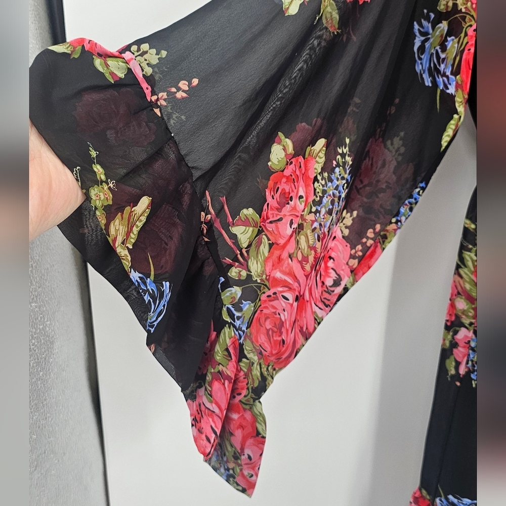 Floral Black Dress with Red and Pink Roses Size 10 - Picture 8 of 11